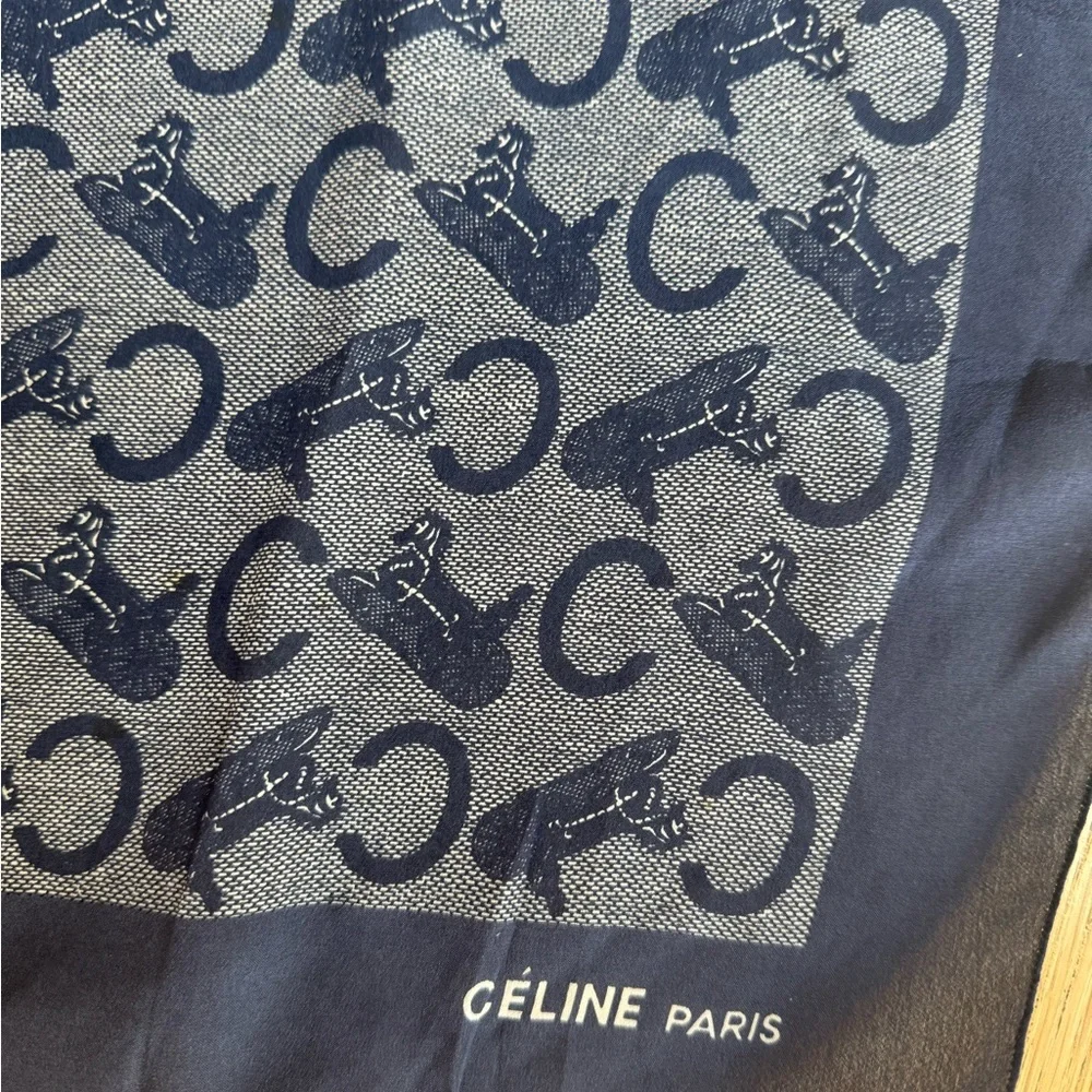Celine Navy Blue Patterned Silk Scarf - Picture 5 of 5